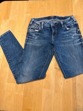 Silver Jeans Women's Distressed Skinny Jeans - Medium Blue